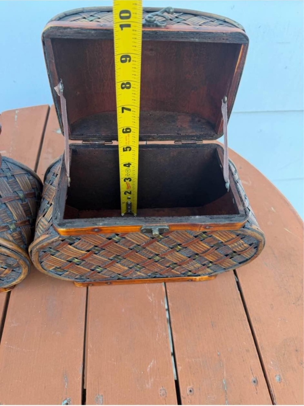 Two Woven Rattan Wood Storage Boxes - Picture 7 of 9